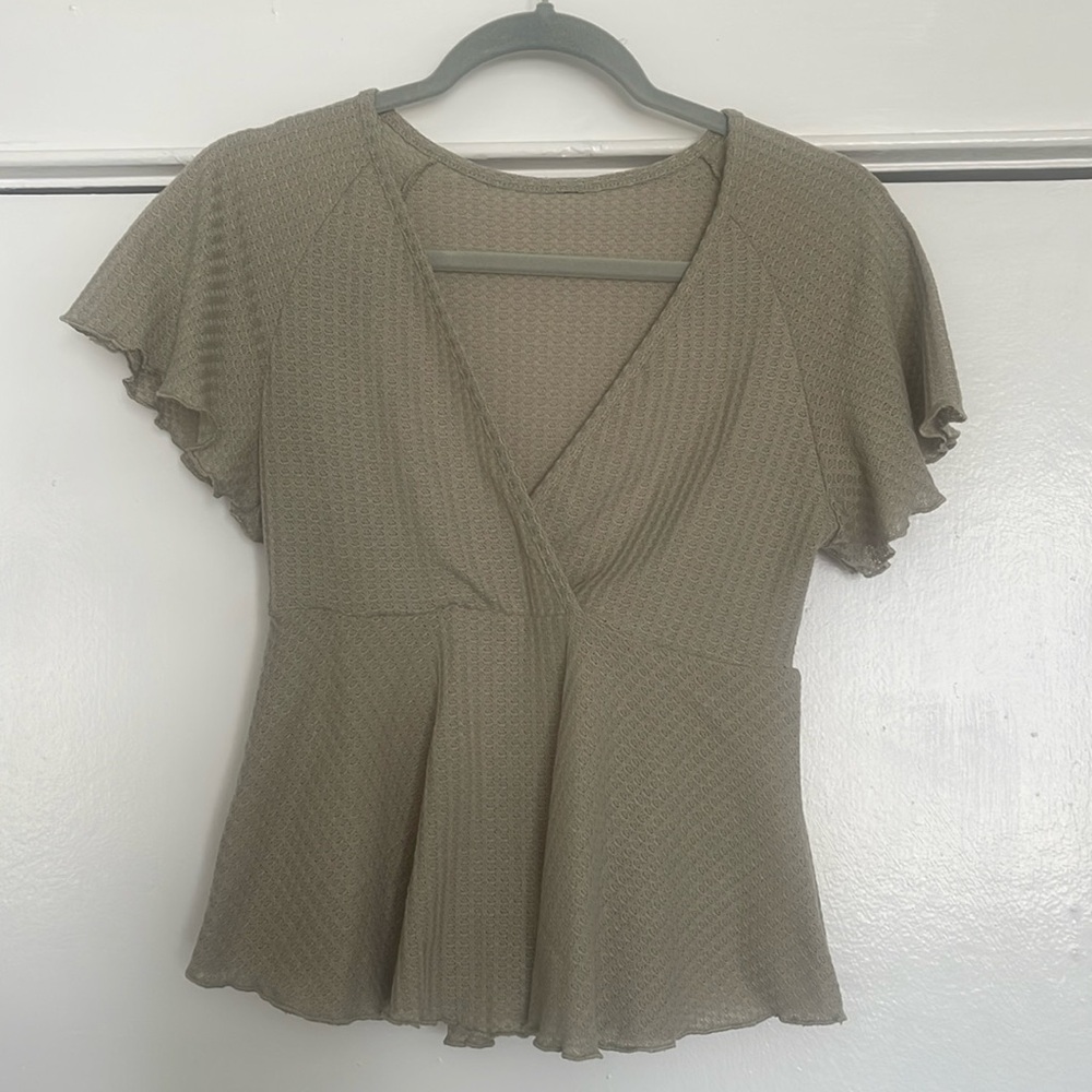 Short Sleeve Taupe Blouse